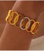 Gold Rhinestone Geometric Multi-layer Titanium Steel Bracelet for Women with Spring Clasp