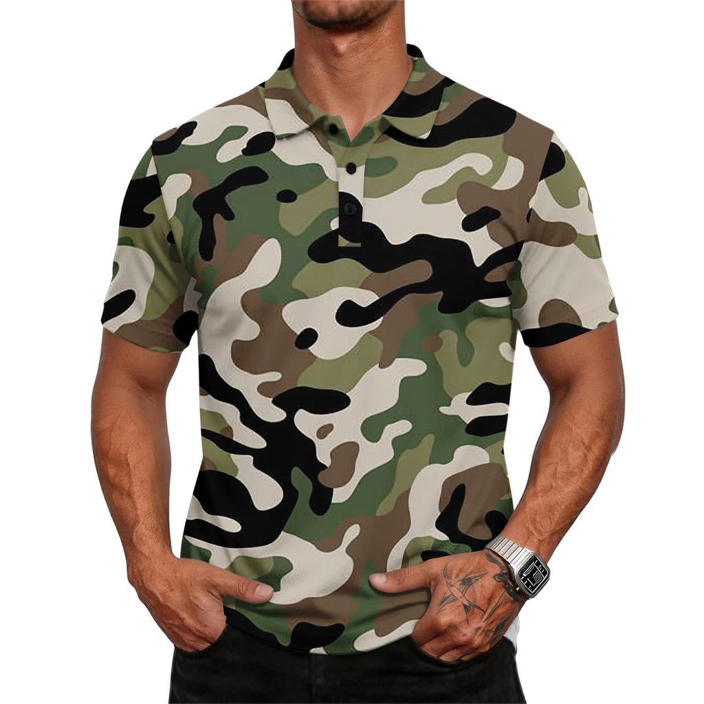 Men's casual loose-fitting fashionable camouflage pattern printed short-sleeved T-shirt top