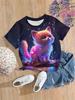 Fun Girl T-shirt Summer Short Sleeved Top Cartoon Animal Cat 3D Printing 2025 Girl Clothing