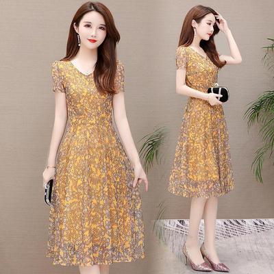 Floral Dress Women Summer A-line Dresses Long V-neck Veil