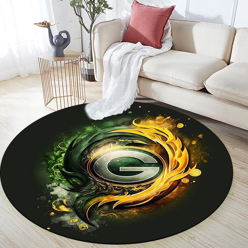 Green Bay Packers Round Area Rug,Carpet Rug for Living Room Bedroom Sofa Playroom Decor,Non-slip Floor Mat
