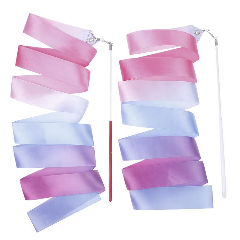 2M Dance Ribbons Rhythmic Girl Art Gymnastics Ballet Streamer Twirling Rod Rainbow Stick Sports Training Ribbon Dancer Wands