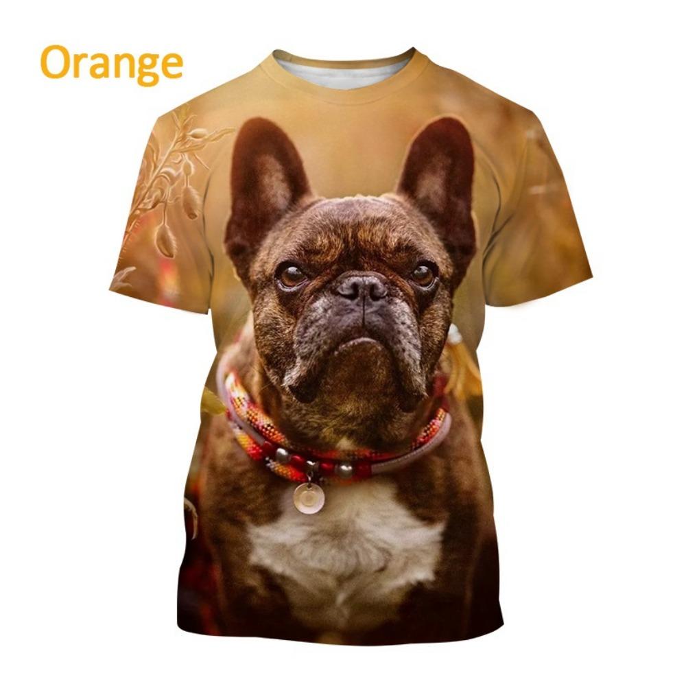 Hot-selling Men's Bulldog 3D T-shirt, Cute Animal Puppy T-shirt, Personalized Casual Printed Short-sleeve Top.