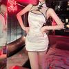 Sexy Retro Jacquard Strap Cheongsam Uniform Temptation Perspective Sex Underwear Stand-up Collar Buckle Open Sex Cheongsam