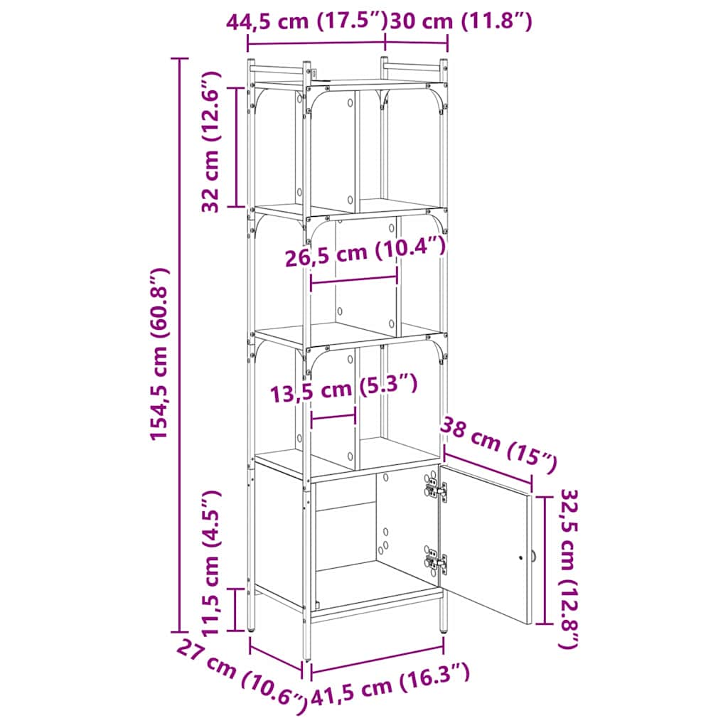 Bookshelf Black Oak Effect 44.5 x 30 x 154.5 cm