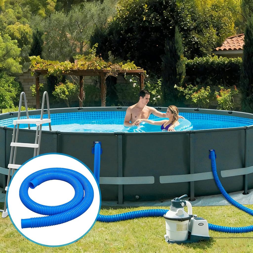 2 Pcs Pool Pump Hoses For Above Ground Pools 1.25" X 59" Pool Hose Replacement Blue Pool Filter Pump Hoses With 4 Metal Clamps And 2 Pipe Holders