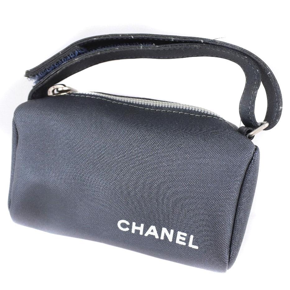 CHANEL Pouch vintage logo gray Nylon Women Used