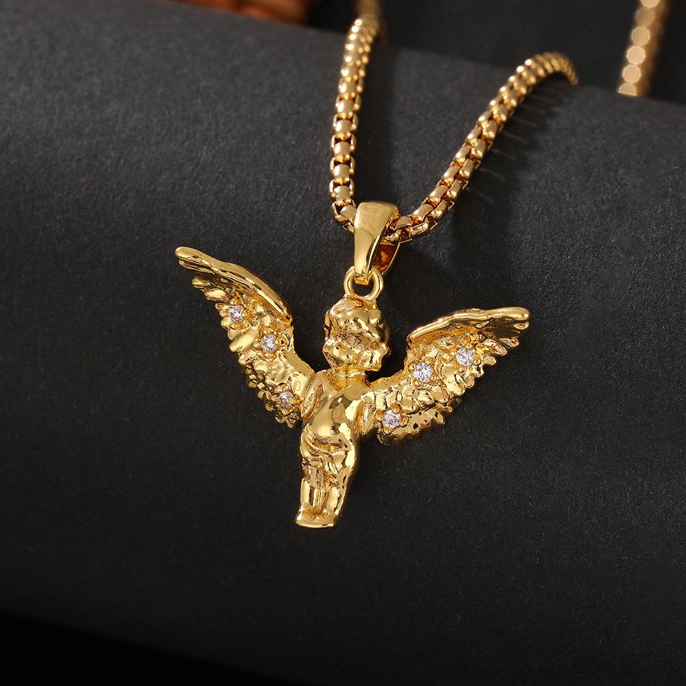Kupfer Eingelegter Zirkon Amor Engel Anhänger Halskette - Nische Französische Mode Schlüsselbeinkette