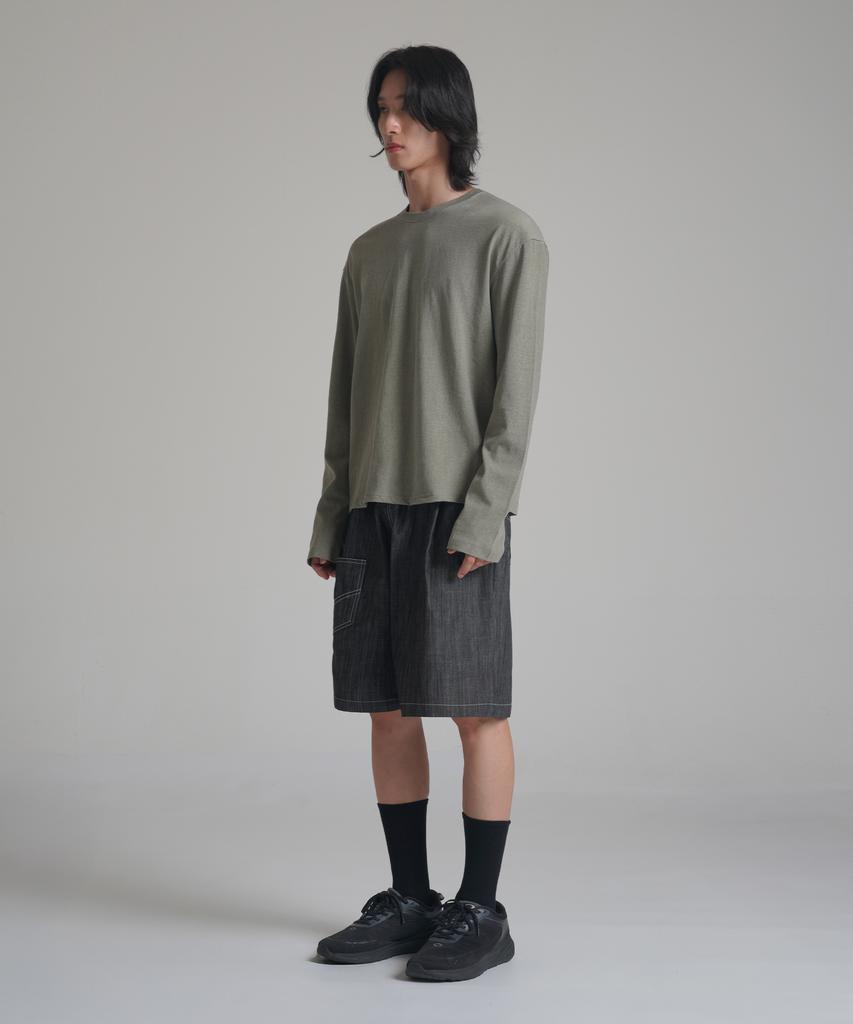 Noming Loose Fit Cropped Pigment Long Sleeve - Khaki