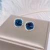 Blue Crystal Stud Earrings For Women Trendy Minimalist Design Luxury Autumn Winter Earrings Small Batch Fashion