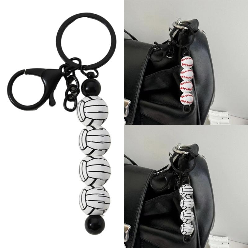 Baseball Volleyball Beaded Keychain Sport Themed Keychain Key Holder Keyring Accessory for Bag Charm Keychain Decoration