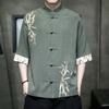 Men's Short Sleeve Shirt Chinese Style Men Mandarin Duck Button Embroidery Tops Summer Loose Plus Size Casual Shirt Men Hanfu