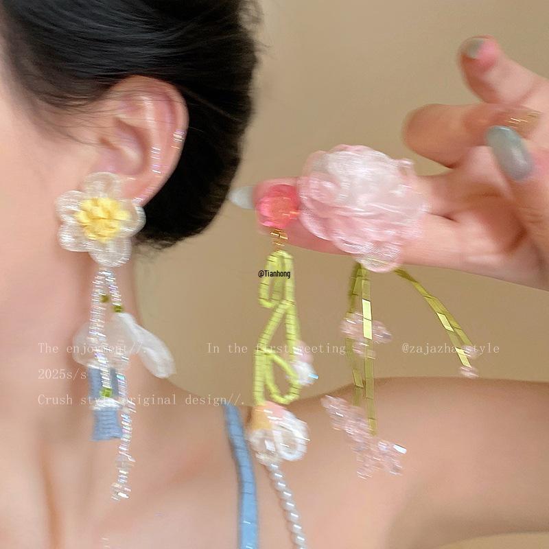 Handcrafted Beaded Flower Tassel Earrings - Trendy Beach Style Statement Accessories for Women