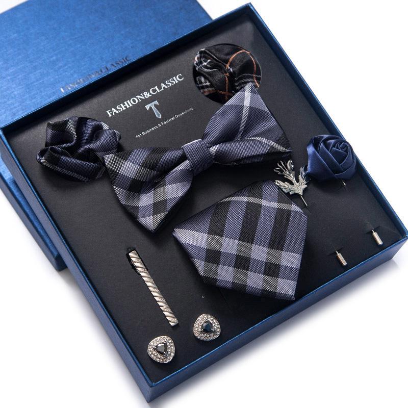 Men's 8-Piece Formal Accessory Set: Bow Tie, Corsage, Brooch, Cufflinks for Weddings.