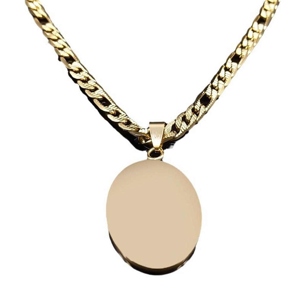 Oval Pendant Necklace for Women and Men Gold Plated Stainless Steel Clavicle Chain Adjustable Neckchain Catholic Jewelry