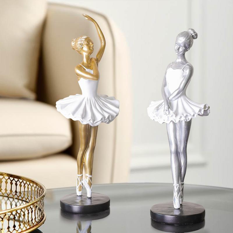 Ballet Girl Ornament Resin Handicraft Affordable Luxury Golden Silvery Desktop Living Room Ornament Modern Creativity For Gift