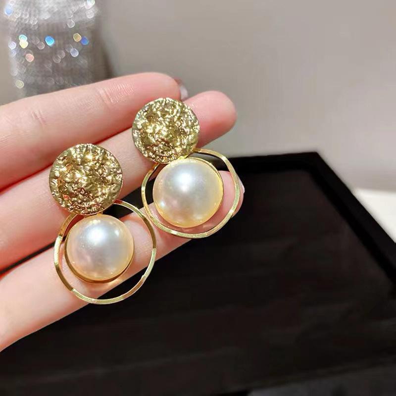 Irregular Round Large Pearl Hollowed Geometric Metal Earrings For Women Party Gift Jewelry Accessories