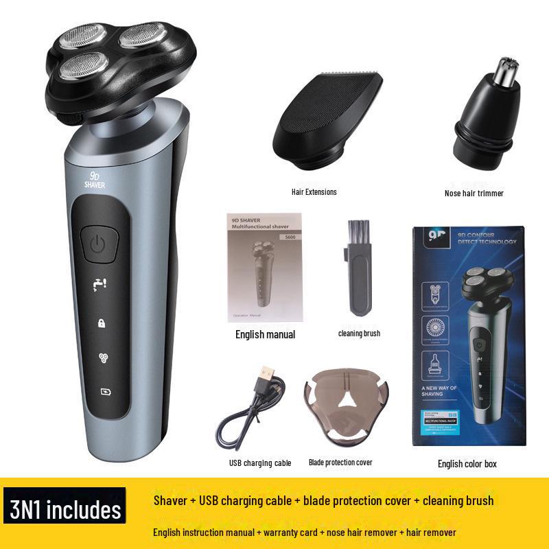 9D Vysoce výkonný elektrický holicí strojek, USB nabíjení do auta, Plně omyvatelný pánský holicí strojek
