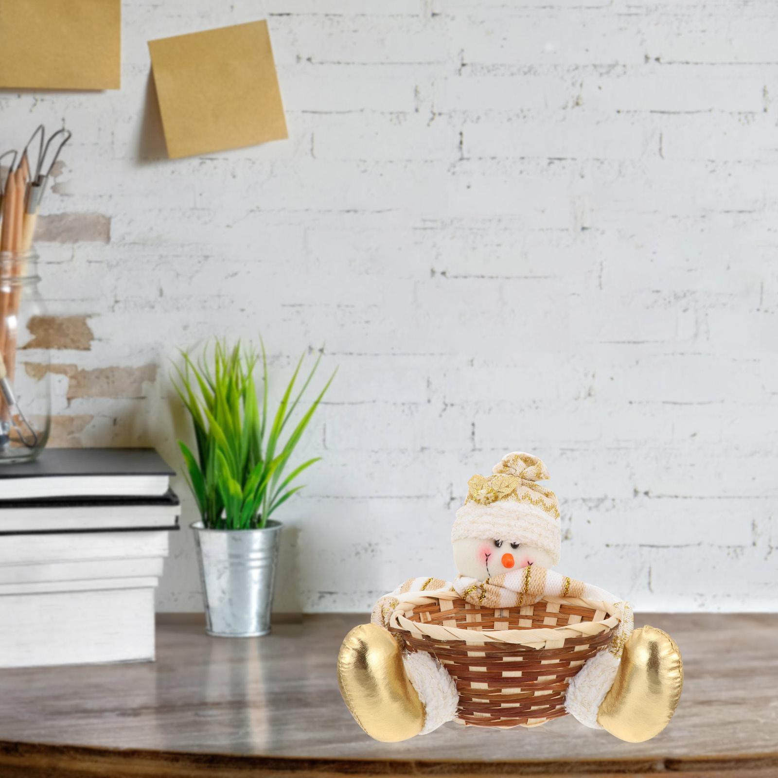 

1Pcs Christmas Snowman Candy Basket Cloth Bamboo Storage Container Desktop Festive Decoration Christmas Candy Basket other