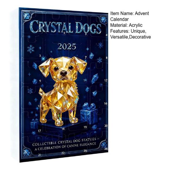 Adventní kalendář pro psy z umělého křišťálu 2025 24denní odpočítávací krabička s roztomilými akrylovými figurkami štěňat, vánoční stromová dekorace pro milovníky psů