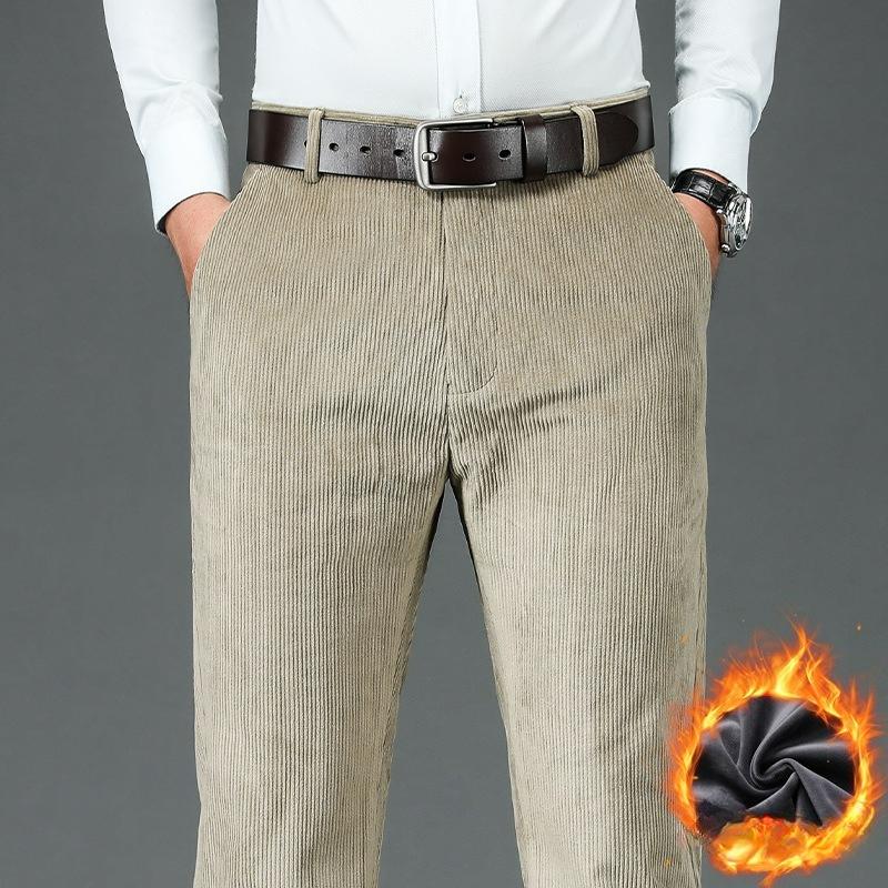 Corduroy Middle-aged Pants Men's Autumn and Winter Plus Velvet Men's Pants Straight Casual Pants Men's Winter Dad Trousers Middle-aged Tooling