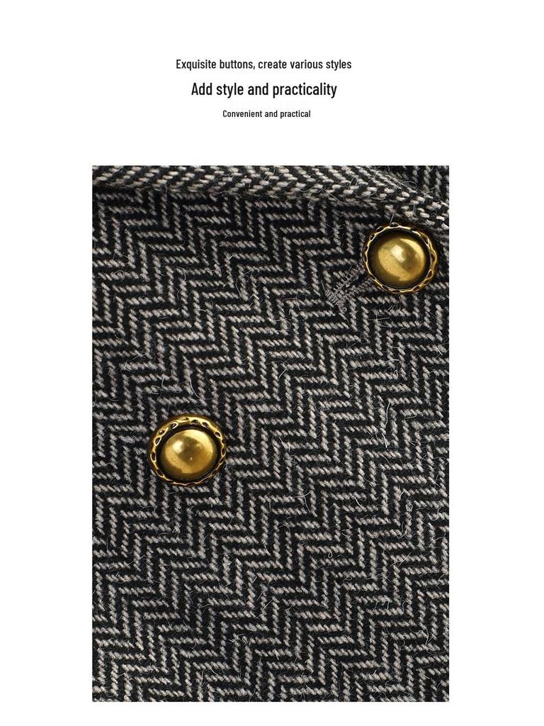 Women's Coffee-Colored Wool Blend Suit Jacket - Winter 2025, Padded, Thick, Loose Fit, Large Size.