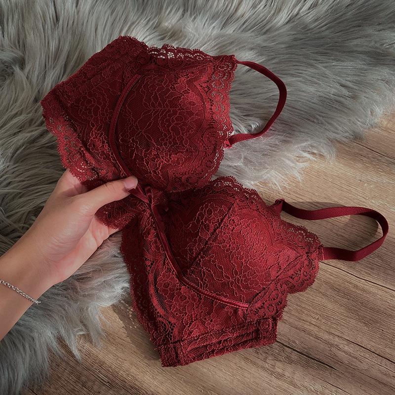 Natal Year Red Underwear Set Women's Small Breasts Gathered Up Support No Steel Rim Bra Closed Breast Adjustment Bra