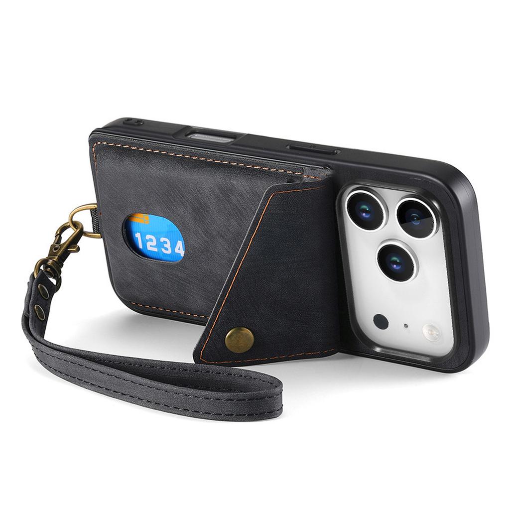 For iPhone 17 Pro Max Case with Card Holder Kickstand Leather Phone Back Cover