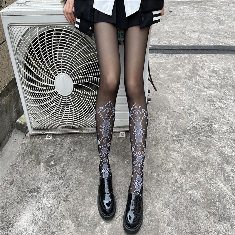 

Venus Retro Elegant Hollow Flower Jacquard Thin White Lace Socks Sexy Pattern Fashion Pantyhose One size