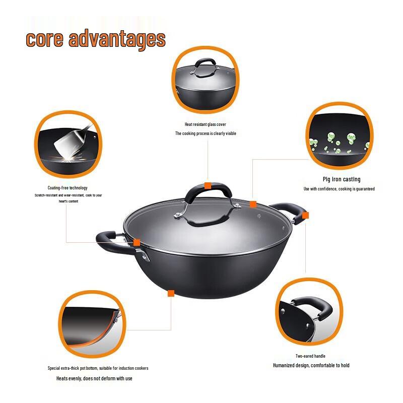 SUPOR 34CM Cast Iron Deep Wok