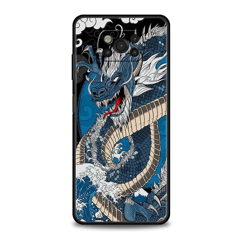 Phone Case For Xiaomi Poco X6 X5 X4 Pro 5G X3 NFC F5 F4 M5 M4 M3 F3 GT C51 C50 C55 Black Cover Illusory Color Chinese Dragon
