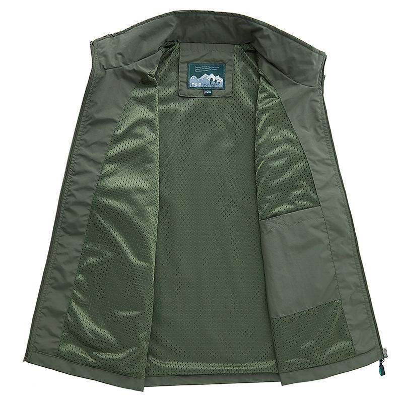 Four Seasons Herrenweste, dünn, ärmellos, Stehkragen, mehrere Taschen, schnelltrocknende Weste, große Größe