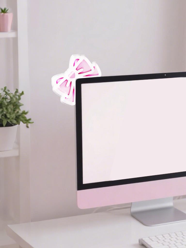 Kawaii Bow Monitor Decor Pink Acrylic Bowknot PC Accessories Cute Desktop Decoration for Gaming Setup,Screen,Home Office & Gift