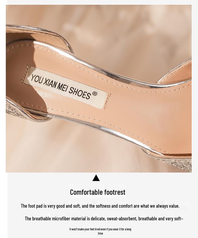 Élégants Talons Hauts à Paillettes avec Une Bride en Strass – Parfaits pour les Mariages et les Banquets