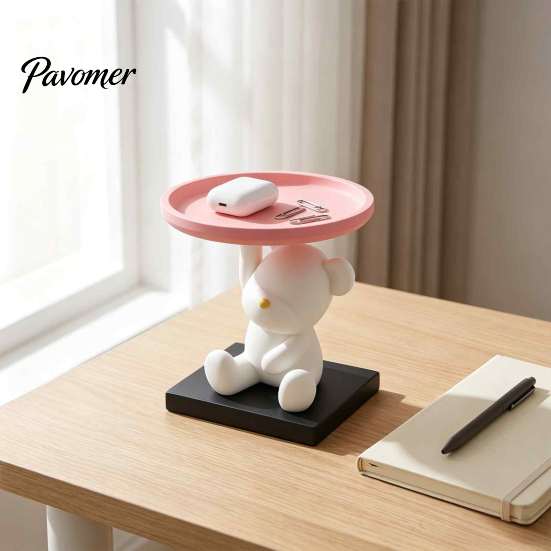 Cute Room Accessories 3D Printed Bear Jewelry Tray, Desktop Storage Organizer for Aromatherapy Holder Keys and Trinkets, Decorative Tray Bedroom