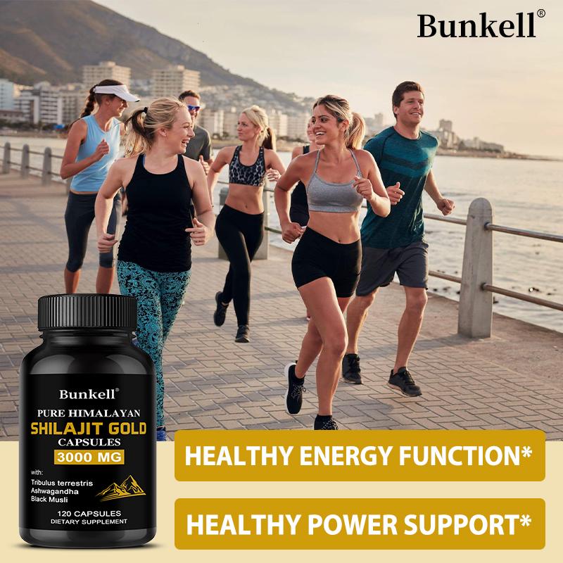 Shilajit Dorato Himalayano Complesso da 3000mg con Tribulus Terrestris Ashwagandha e Musli Nero, 120 Capsule