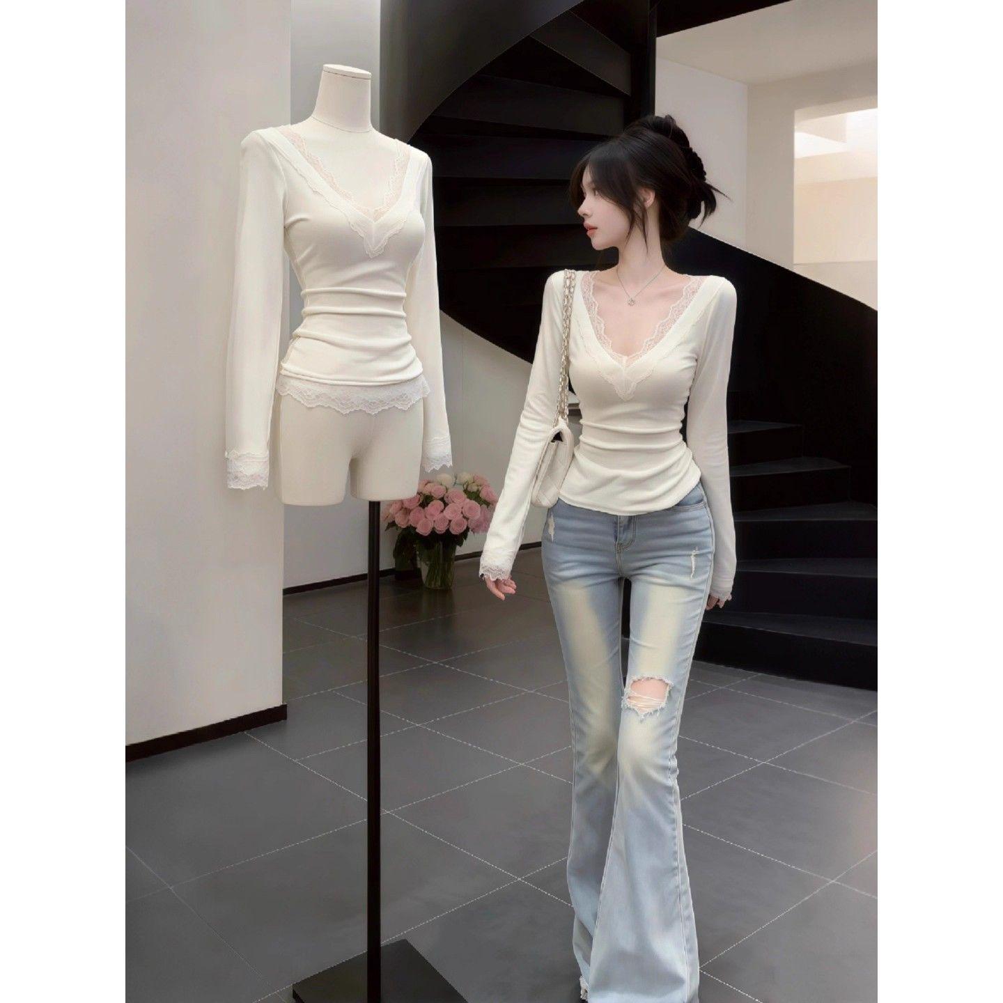 

De Rong 1.1 Pure Desire Spicy Low-Cut V-Neck Women s Base Layer Top - Autumn/Winter Collection S белый