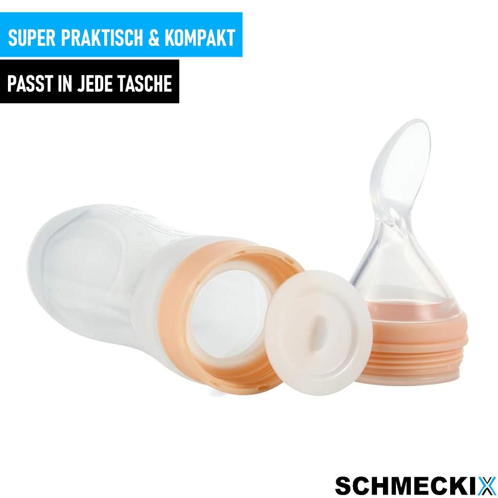 SCHMECKIX Silikon Fütterung Flaschen Mit Löffel Milch Sicher Baby-Geschirr 2er