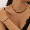 2-Piece European & American Trendy Geometric Leopard Print Necklace & Bracelet Set for Women