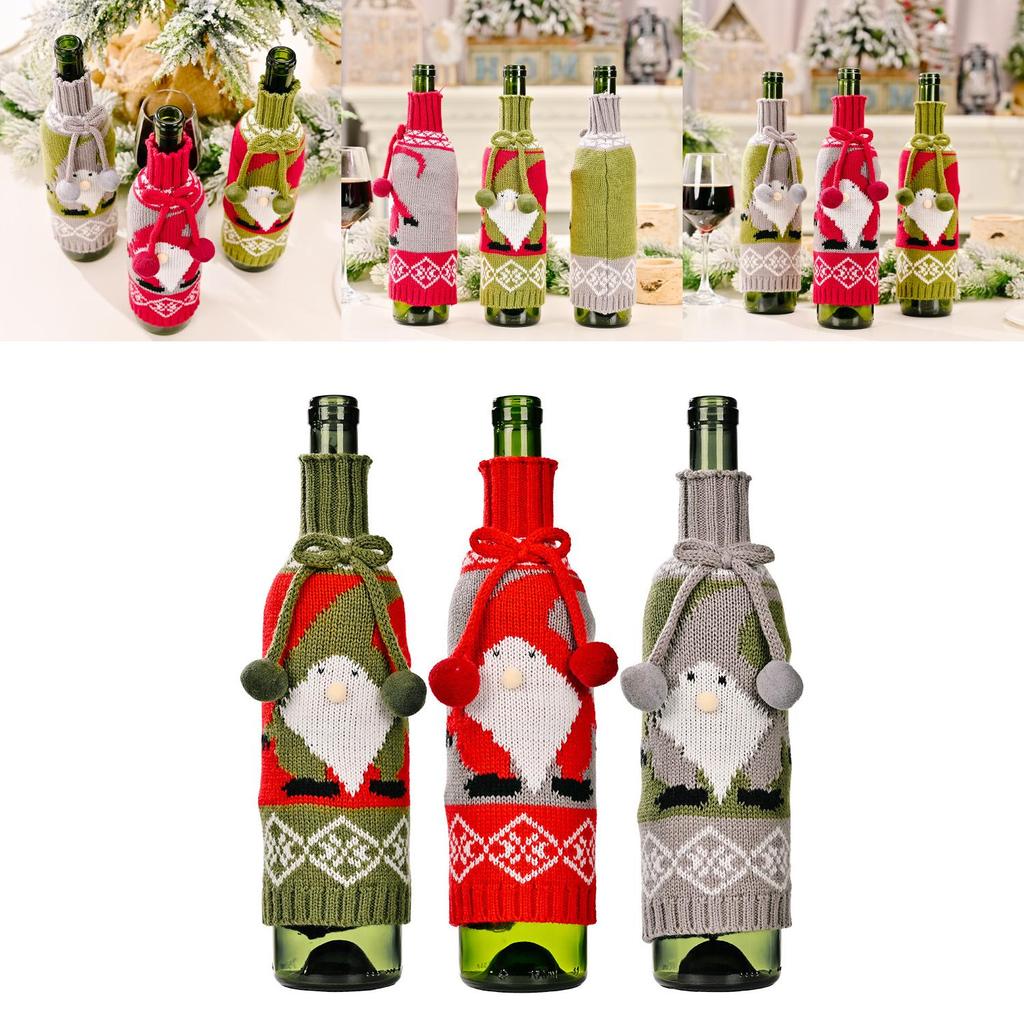 Creative Knitted Christmas Wine Bottle Cover Featuring Adorable Rudolph Design For Festive Table Decor
