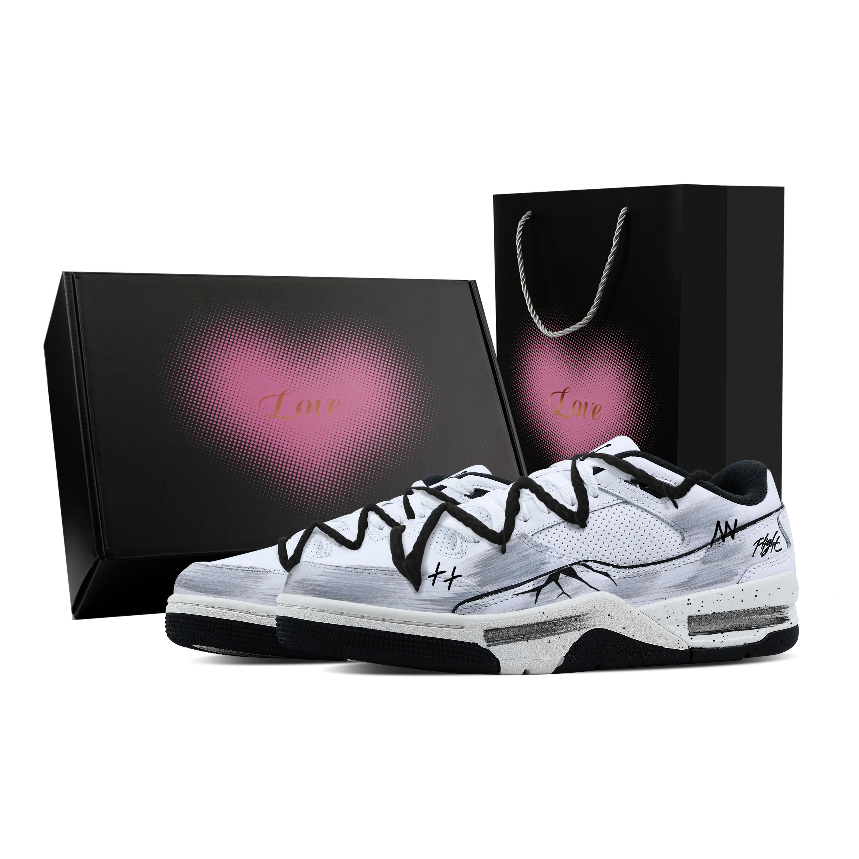 Jordan FLIGHT COURT Sharp Blade Trace, Heart Box Abrasion Resistant Low top Vintage Basketball Shoes Men s White HF3255-100(Team529--) 40