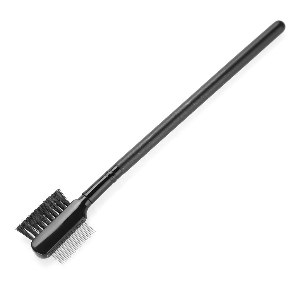 Double Head Eyelash & Eyebrow Brush Comb Stainless Steel Comb Needle Wood Long Handle