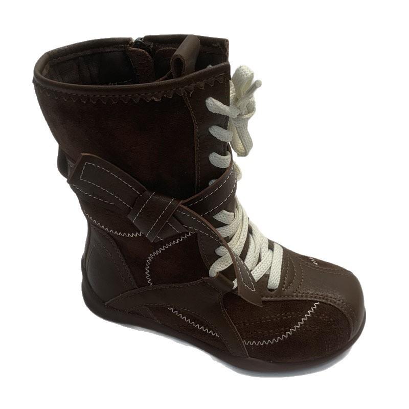 Korean version of girls' shoes retro casual Martin boots 2025 new little girl outdoor boots lace-up-free sports short boots