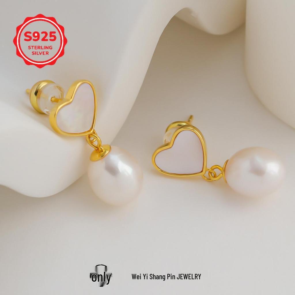 S925 Sterling Silver Heart Shell Pearl Earrings - Perfect for Valentine's or Mother's Day