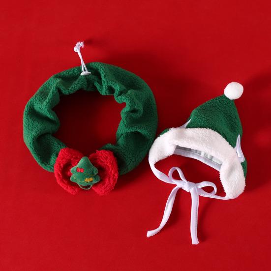 2Pcs/Set Cat Christmas Suit Soft Plush Fabric Rich Christmas Elements Small Pet Christmas Attire Red Green Pet Outfit