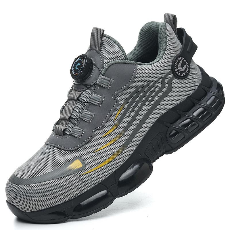 Fashion Rotating Button Safety Shoes Steel Toe Sneakers Indestructible Black Work Shoes for Men Lightweight Non-slip Protective Sneakers