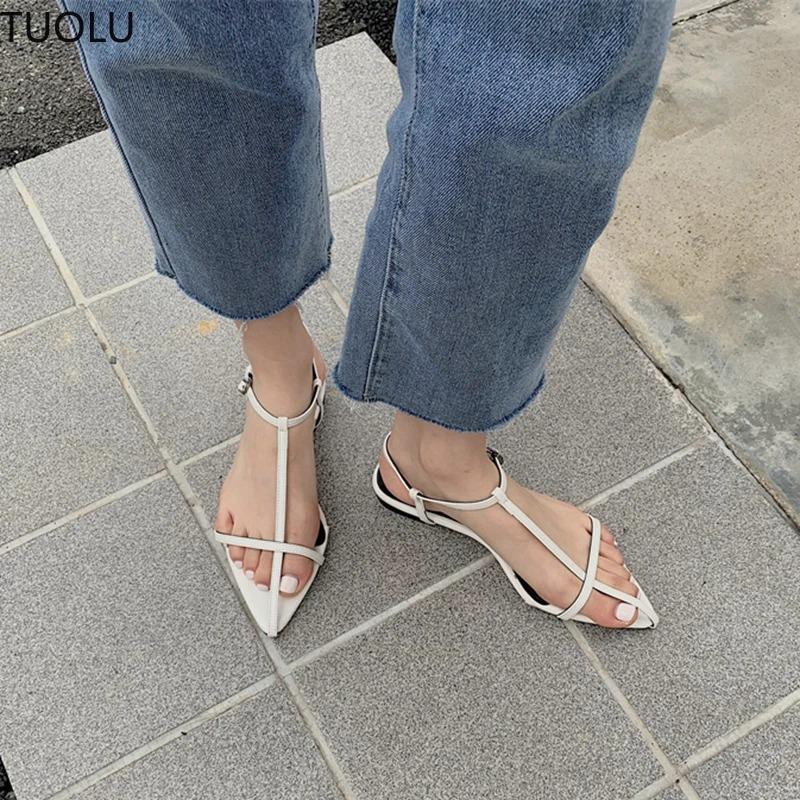 Fashion New Summer Women Sandal Fashion Narrow Band Flat Ladies Gladiator Shoes Pointed Toe Ankle Buckle Sandals for Women Zapatos Muje