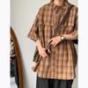 Men's Classic Japanese Retro Plaid Shirt - Short Sleeve, Loose Fit, Casual Summer Jacket.