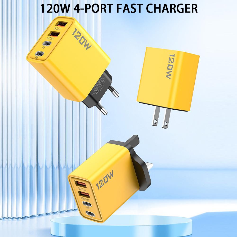 120W USB C PD Charger Dual PD QC Wall Charger Plug 4 Port USB Charger Cube Power Plug Charging Station for Tablets Cellphones