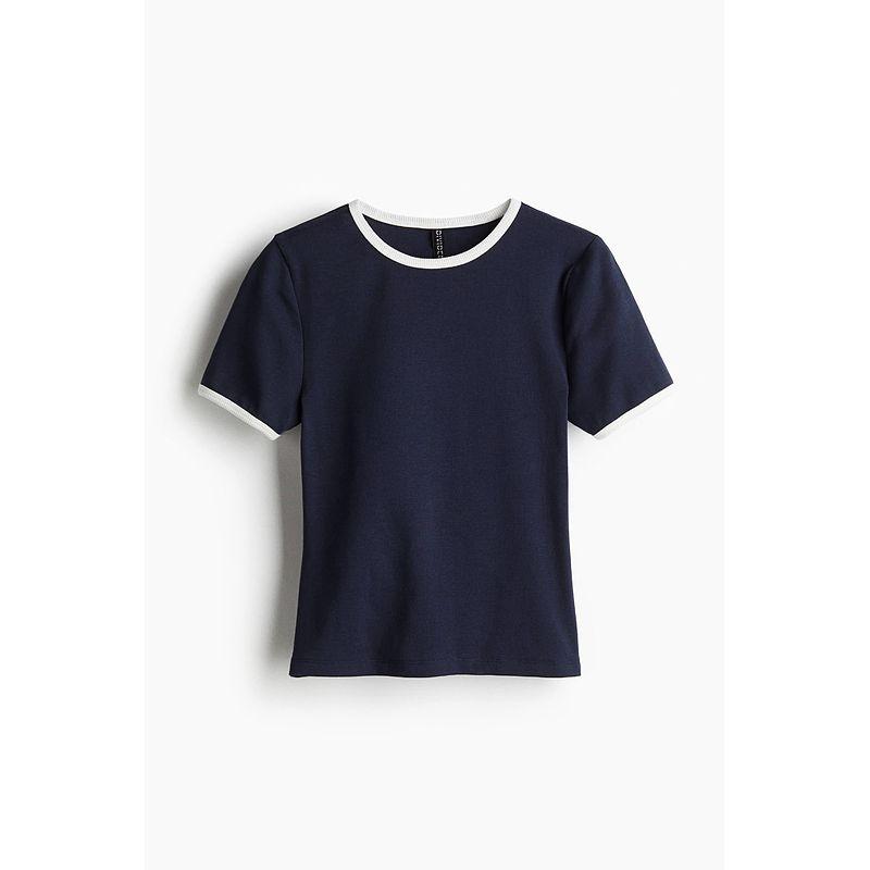 

HM Women s t-shirt 2025 Summer New Slim fit Soft Short sleeve Rib round Neck Shoulder Comfortable Top 1291905